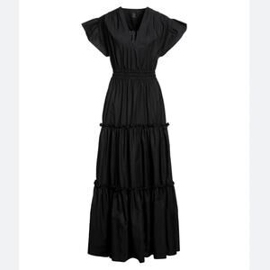 PINKO Black Flutter Sleeve Tiered Maxi Dress